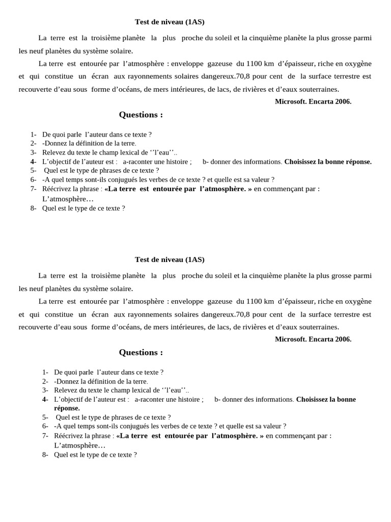 1 - Evaluation Diagnostique 1as | PDF | Terre | Atmosphère