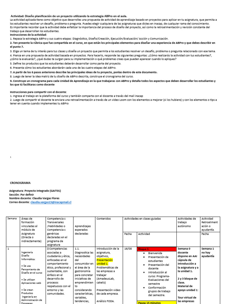 Planificación de Proyecto ABPro en Aula | PDF | Diseño | Iniciativa ...