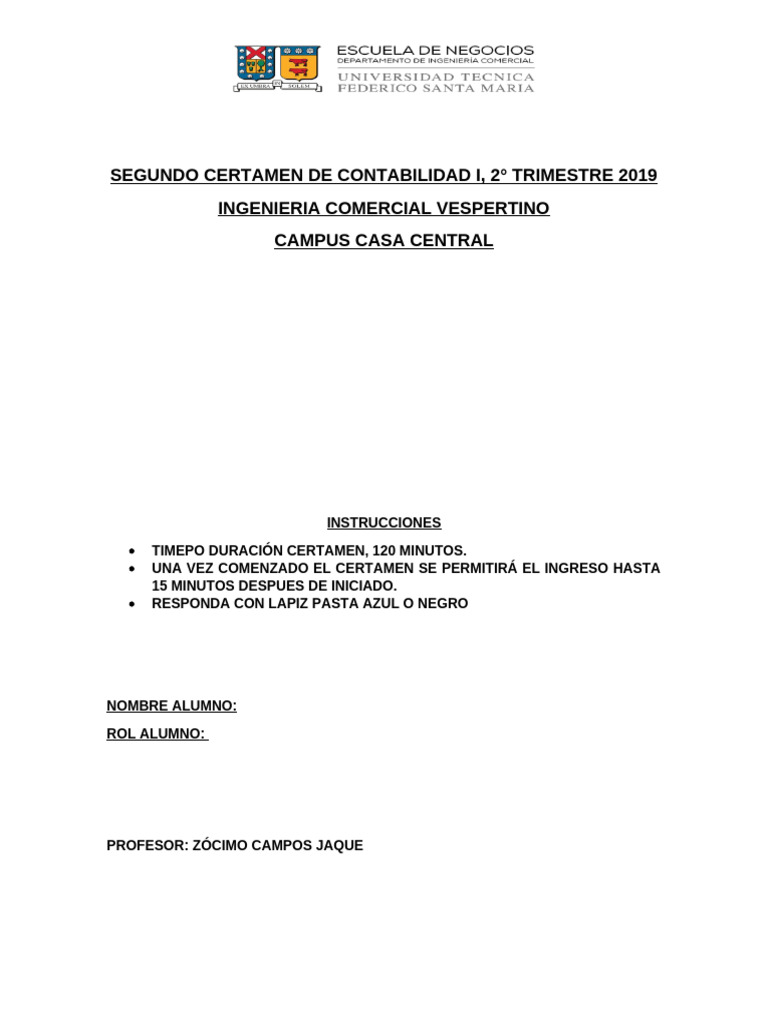 Segundo Certamen de Contabilidad I, 2ø Trimestre 2019 | PDF ...