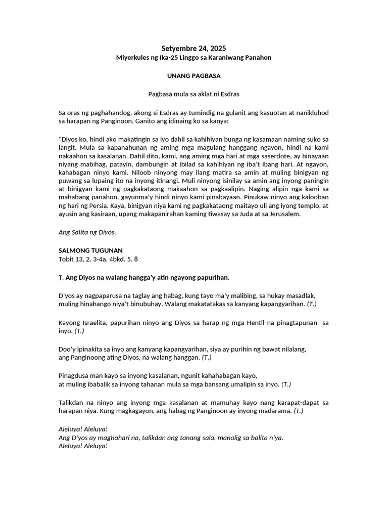24 & 26 September Tagalog Readings | PDF