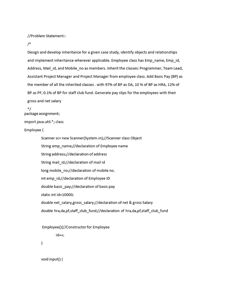 Employee Inheritance and Salary Management | PDF | Constructor (Object ...