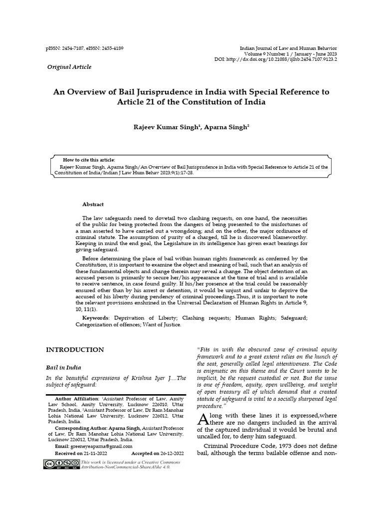 Bail Jurisprudence in India: Article 21 Insights | PDF | Bail ...