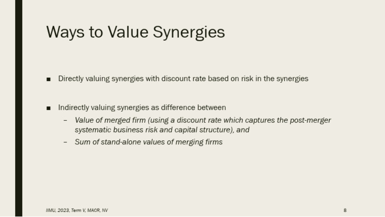 Valuing Synergies in Mergers | PDF