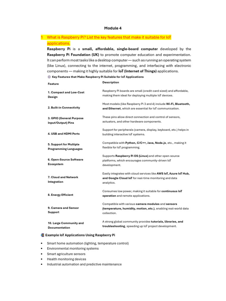 Raspberry Pi IoT Features and Applications | PDF | Apache Hadoop ...