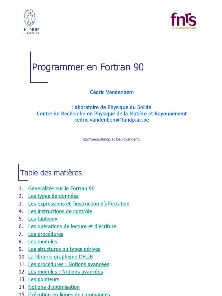 Programmer en Fortran 90 : Guide Complet | PDF | Structure de contrôle ...