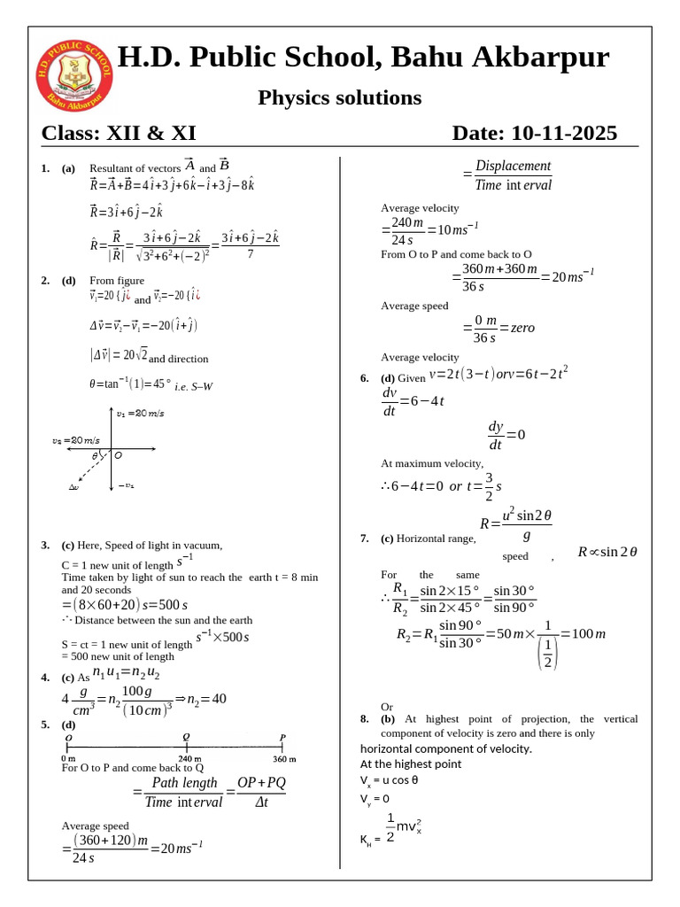 Physics Solutions for Class XI & XII | PDF | Density | Applied And ...
