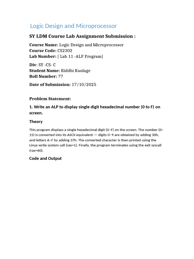 ALP for Hexadecimal Display in LDM | PDF