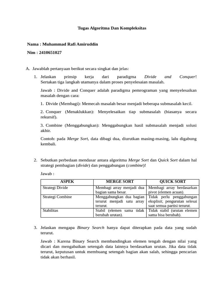 Algoritma Divide and Conquer: Analisis dan Implementasi | PDF