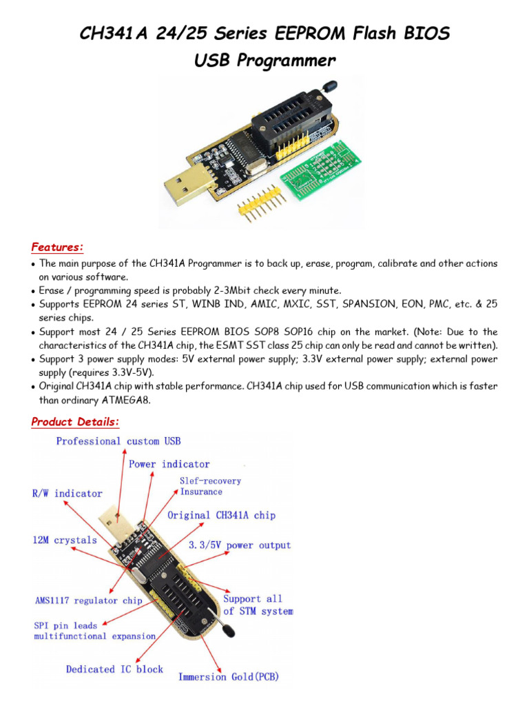 CH341A USB EEPROM Programmer Guide | PDF