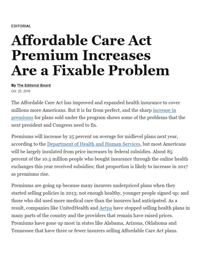 Opinion - Affordable Care Act Premium Increases Are A Fixable Problem ...