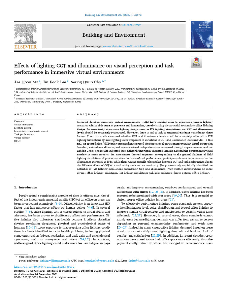 Effects of CCT and Illuminance on IVE Performance | PDF | Lighting ...