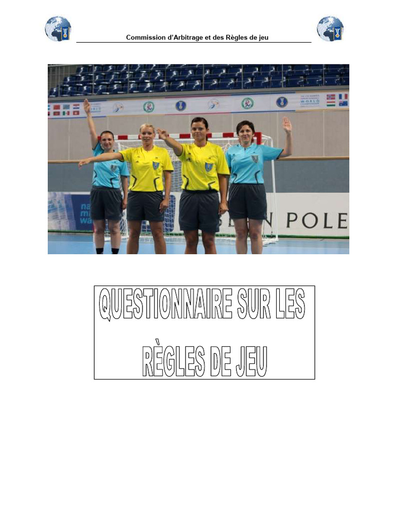 Questionnaire sur les Règles de Handball | PDF | Sports athlétiques ...