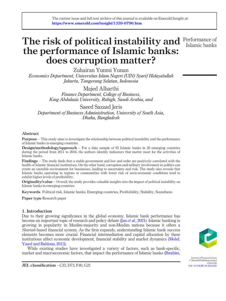 The Risk of Political Instability and The Performance of Islamic Banks ...