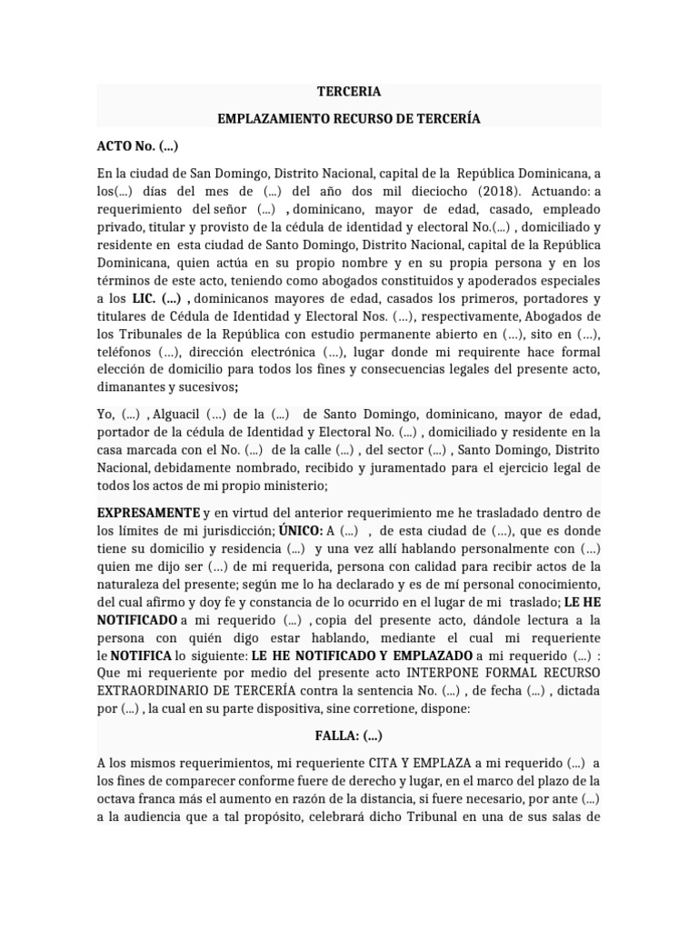 Emplazamiento Recurso Tercería RD 2018 | PDF | Sentencia (ley) | Ley ...