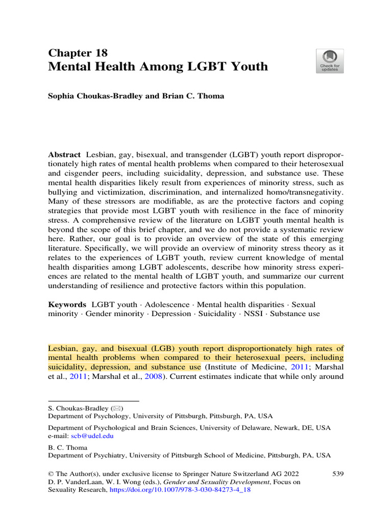 LGBT Youth Mental Health Disparities | PDF | Adolescence | Self Harm
