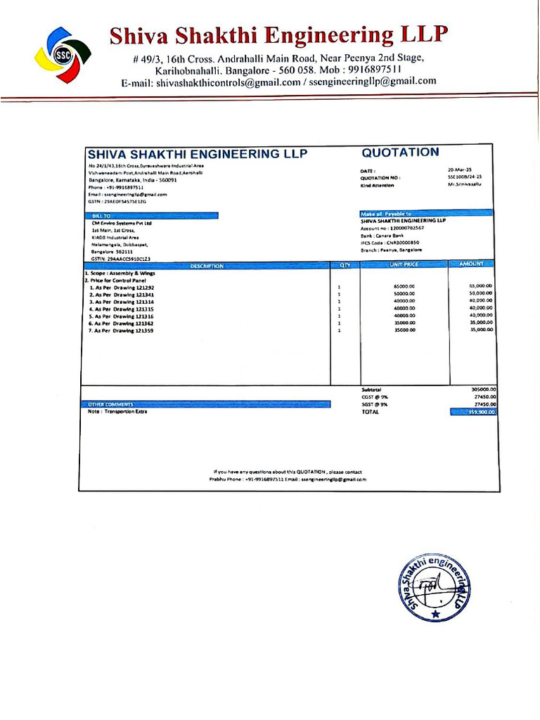 Quotation For Control Panel | PDF