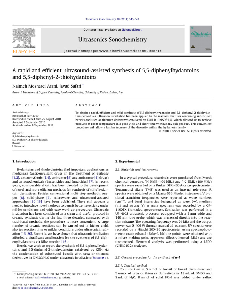 A Rapid and Efficient Ultrasound-Assisted Synthesis of 5,5 ...