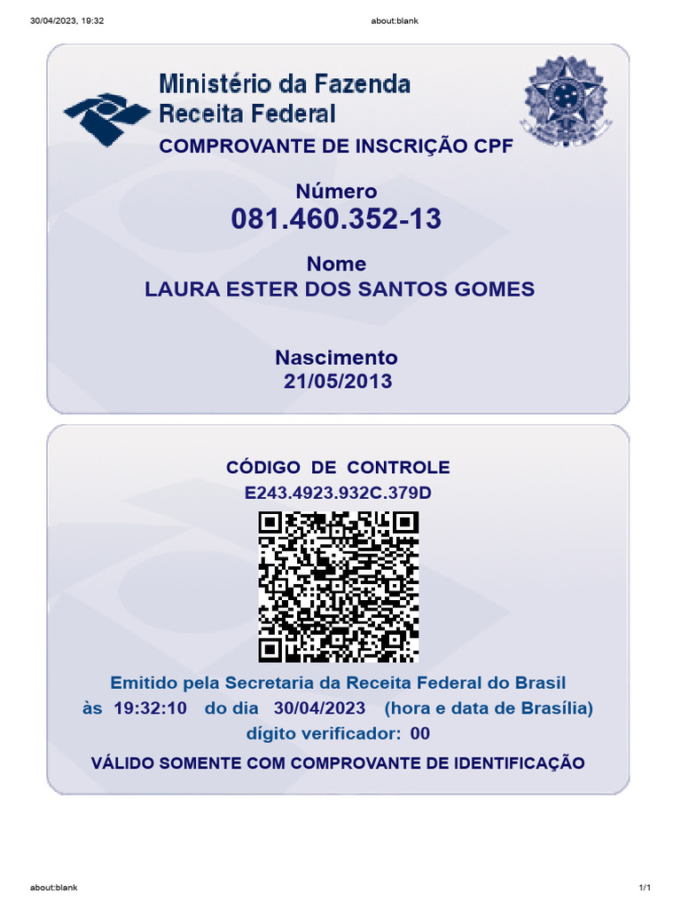 Comprovante de Inscrição CPF - Laura Gomes | PDF