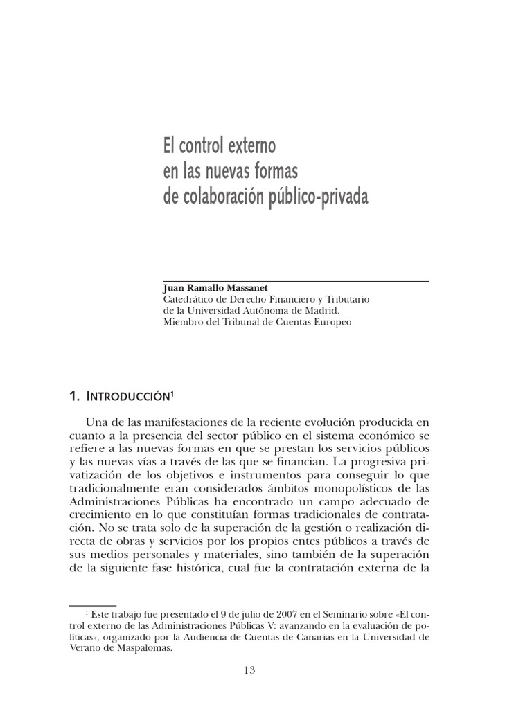 El Control Externo de Las Nuevas Formas de Colaboración Publica Privada ...