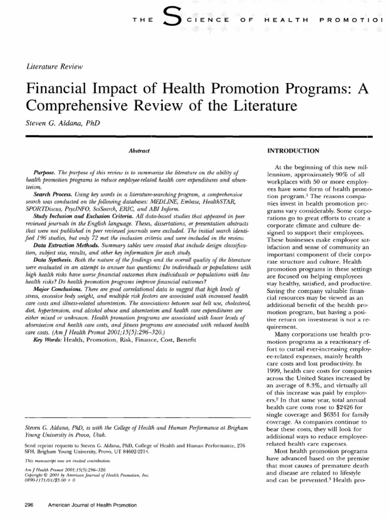 Financial Impact of Health Promotion Programs | PDF | Obesity