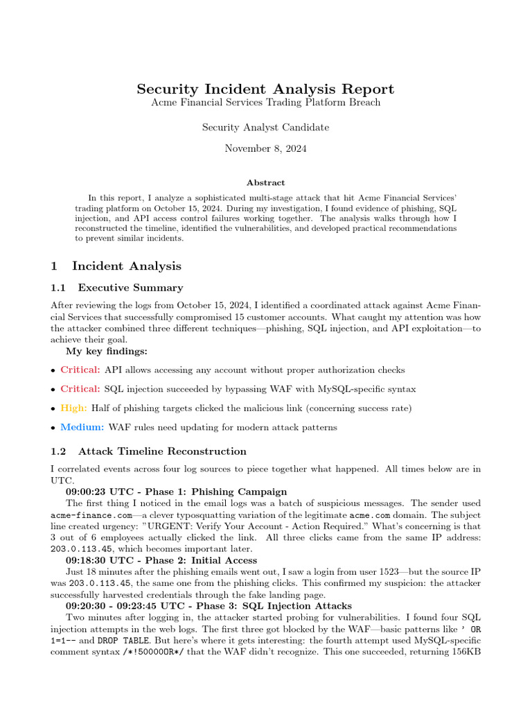 Acme Financial Services Breach Analysis | PDF | Phishing | Data Management