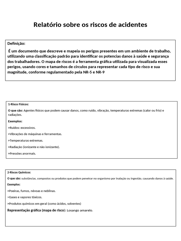 Riscos de Acidentes no Trabalho: Tipos e Exemplos | PDF