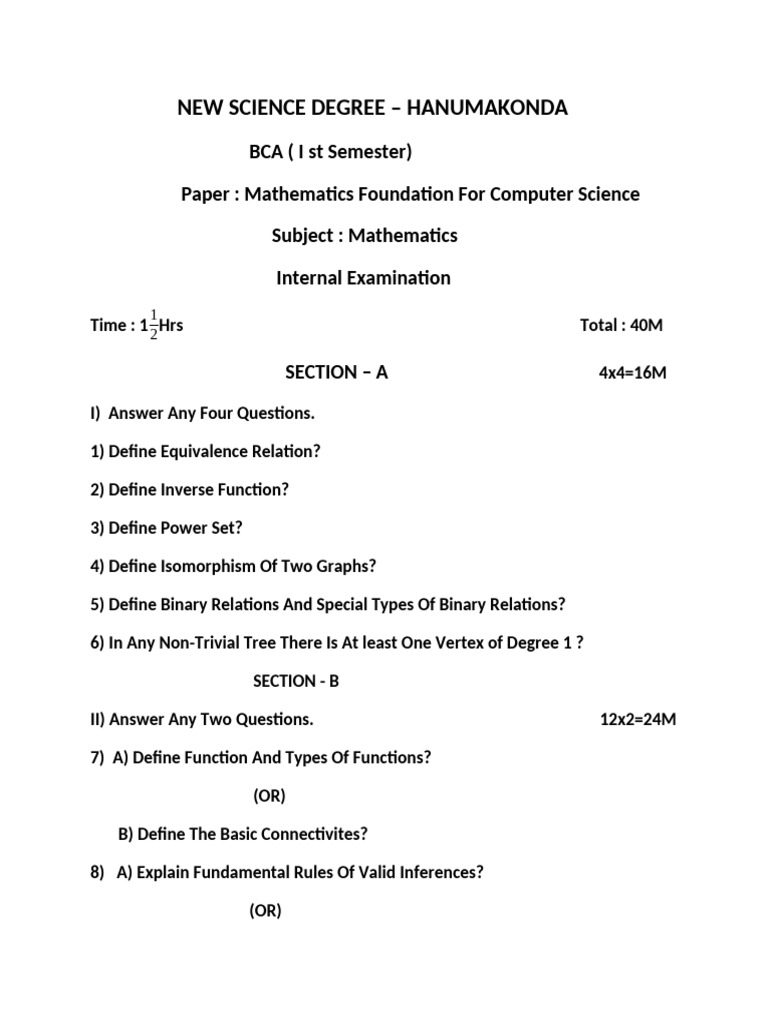 Mathematics Exam for BCA First Semester | PDF