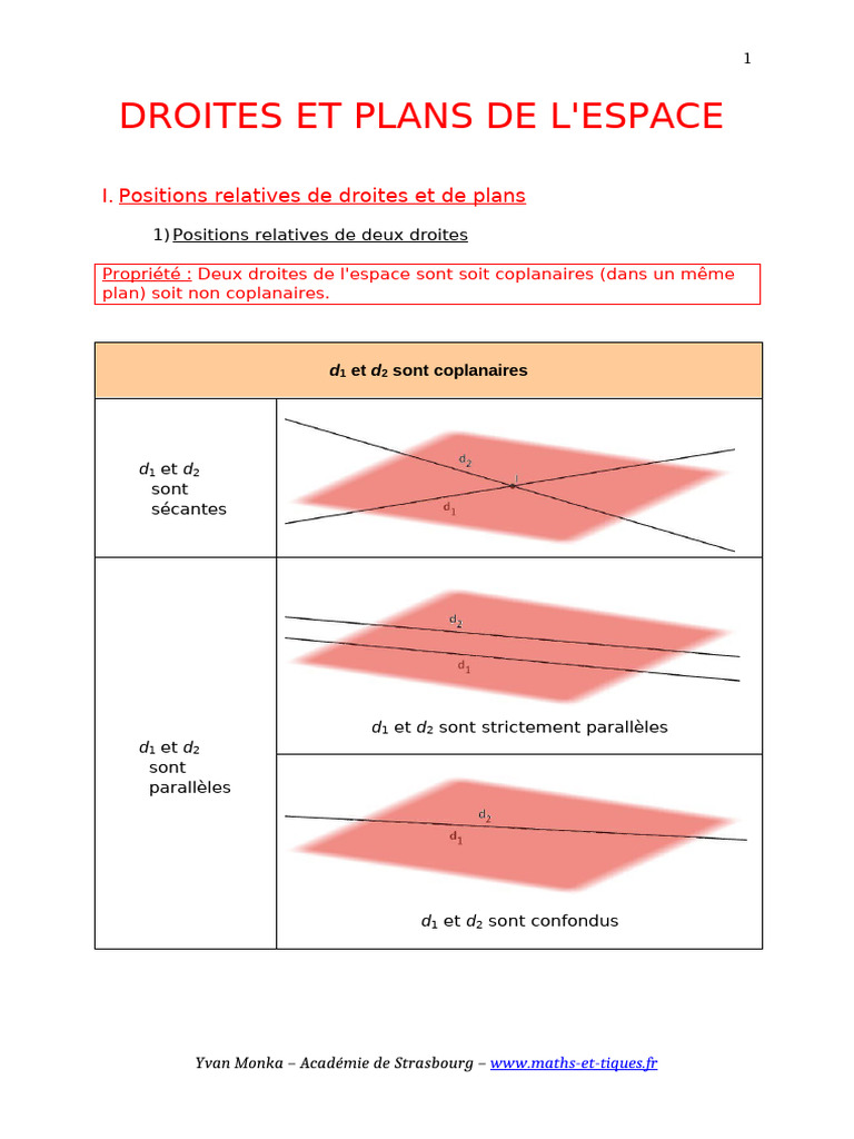Positions relatives des droites et plans | PDF | Orthogonalité | Droite ...