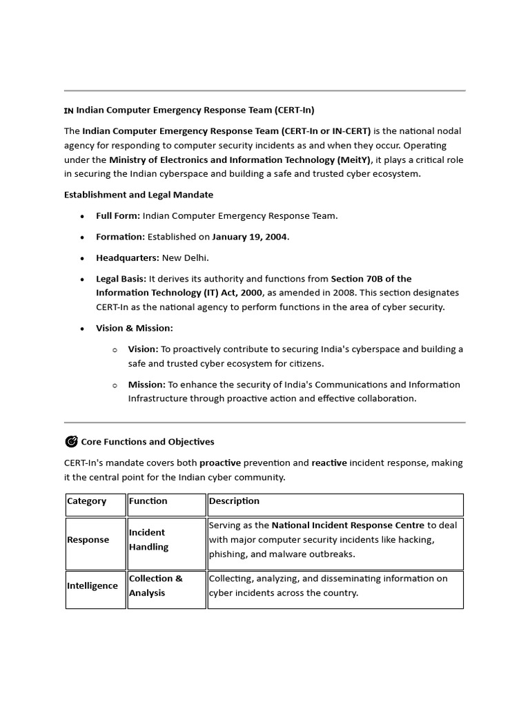 Overview of CERT-In and NCIIPC Roles | PDF | Security | Computer Security