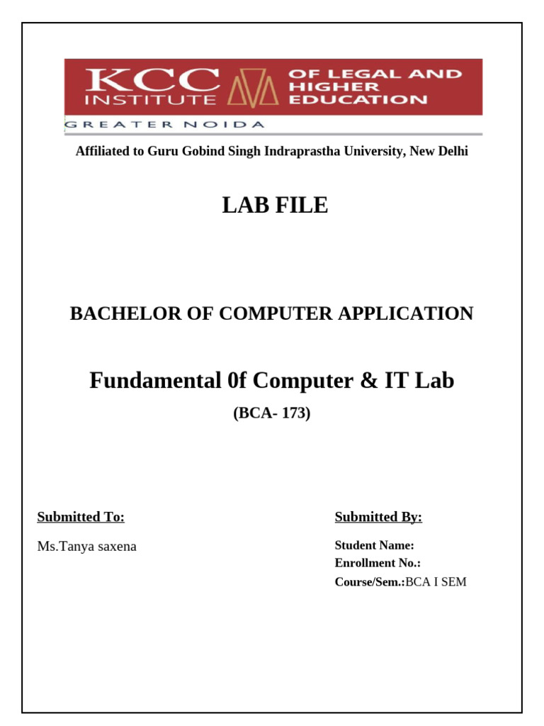 BCA Lab File: Computer & IT Practicals | PDF | Computer File ...