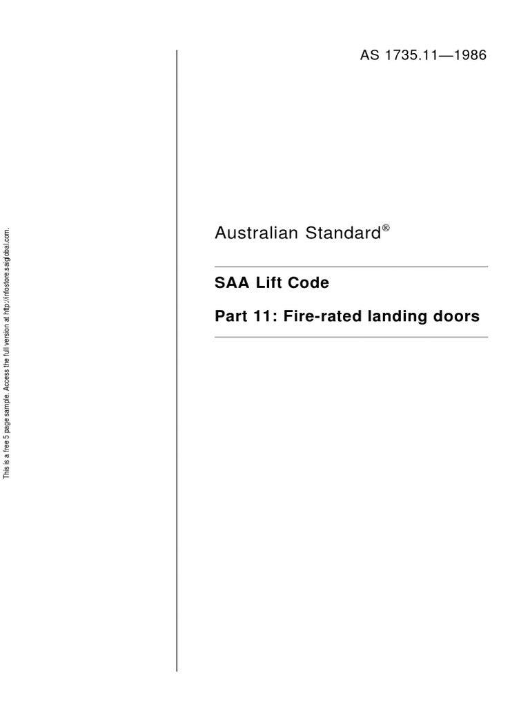 As 1735.11-1986 Lifts Escalators and Moving Walks (Known As The SAA ...