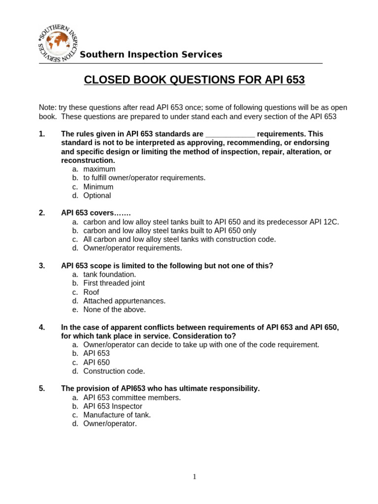 API 653 Exam Questions Guide | PDF | Welding | Construction