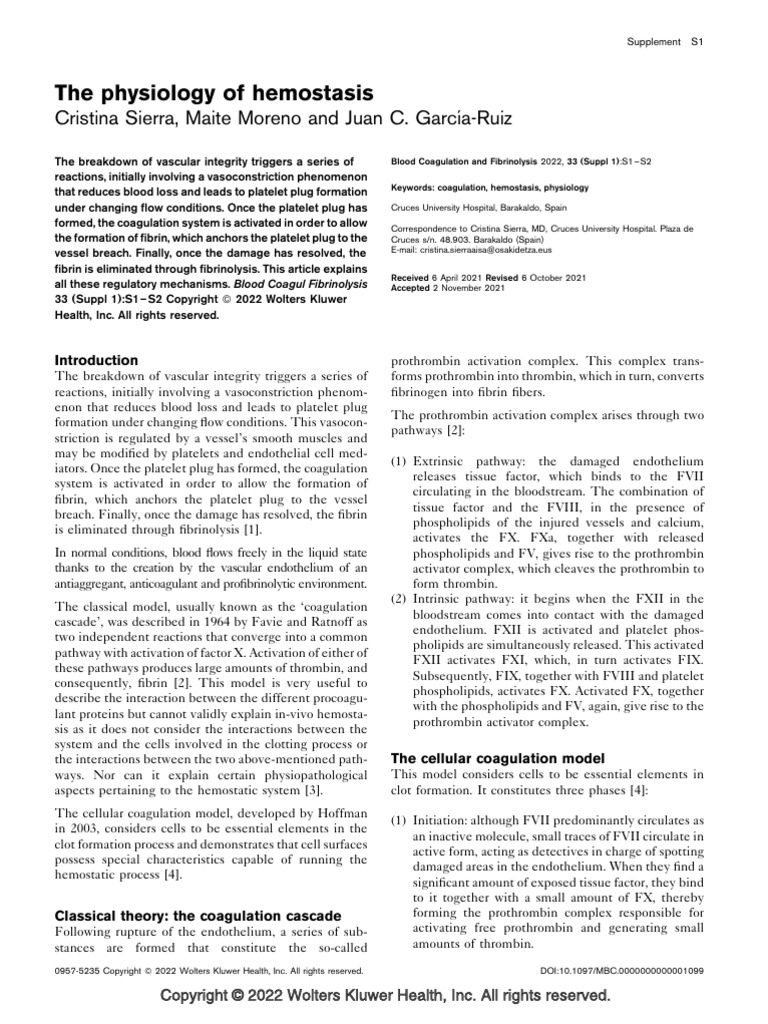 Hemostasis Physiology Explained | PDF | Coagulation | Platelet