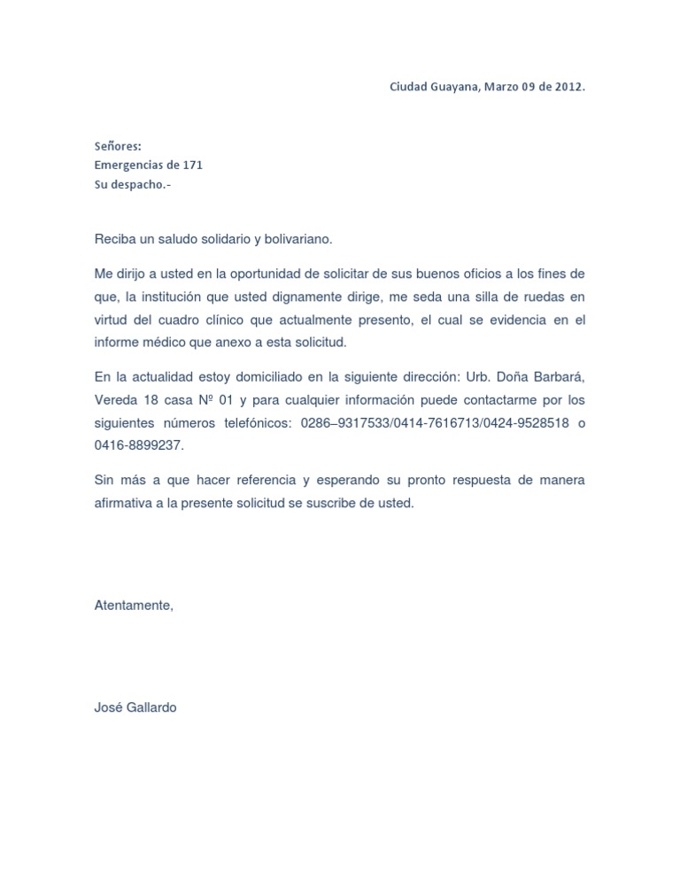 Carta de Donacion de Silla de Ruedas