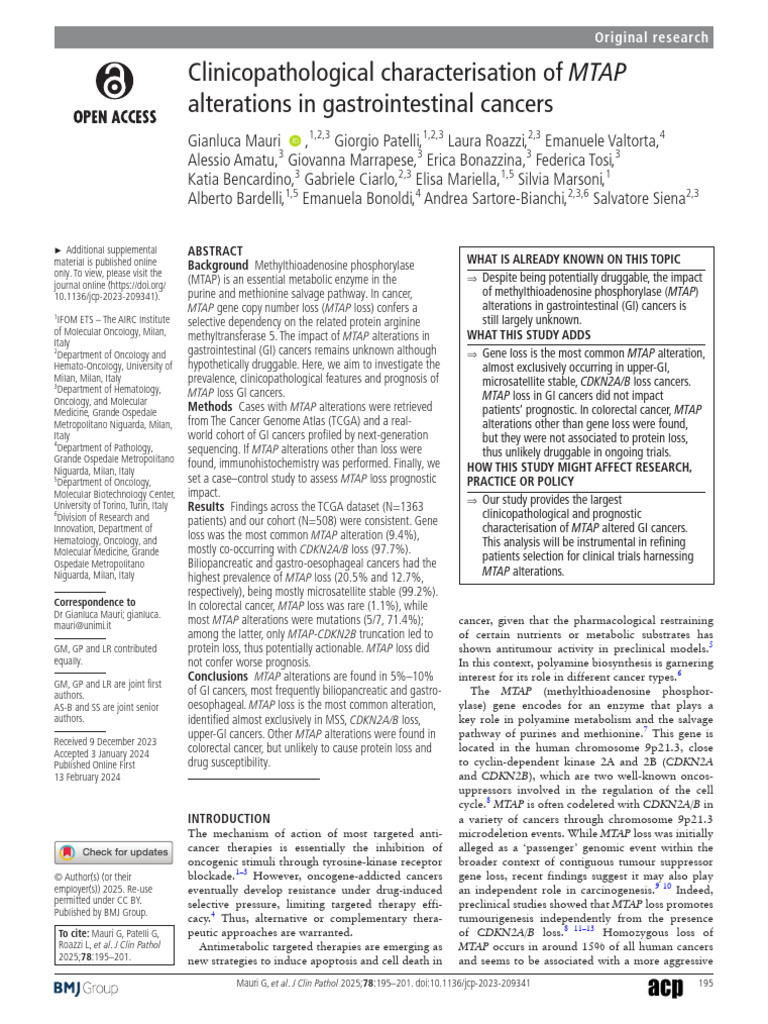MTAP Alterations in GI Cancers: Study Insights | PDF | Cancer | Neoplasms
