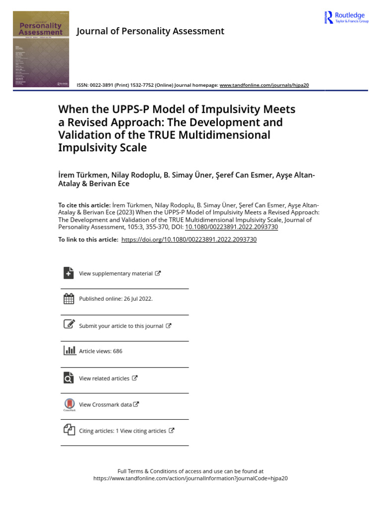 When The UPPS-P Model of Impulsivity Meets A Revised Approach The ...