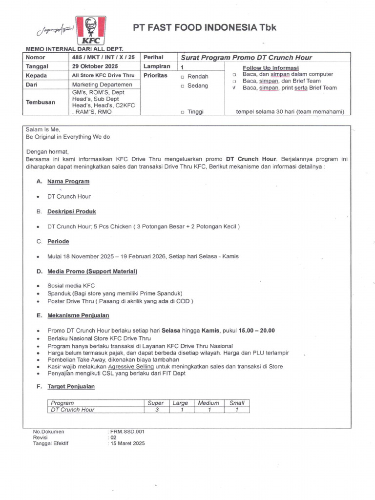 Surat Program Promo DT Crunch Hour | PDF