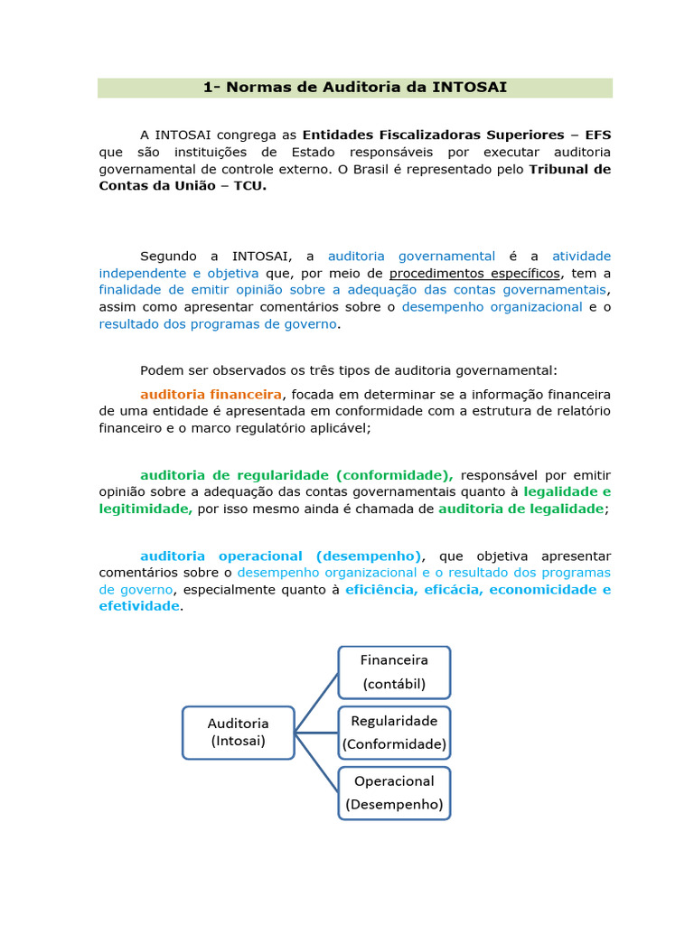 Normas de Auditoria da INTOSAI e Tipos | PDF | Auditoria financeira ...