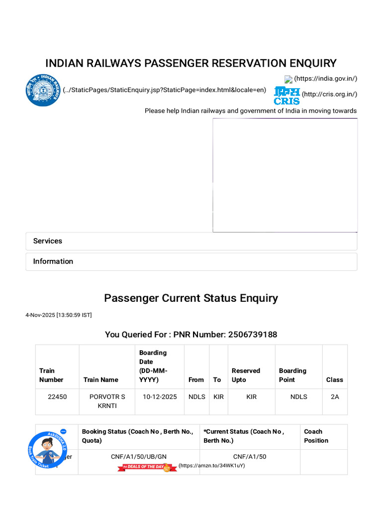 Welcome To Indian Railway Passenger Reservation Enquiry | PDF ...