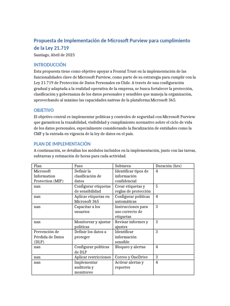 Implementación de Microsoft Purview para Ley 21.719 | PDF | Microsoft ...