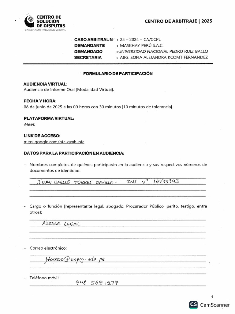Formulario Caso Arbitral 24 2024 CA CCPL | PDF