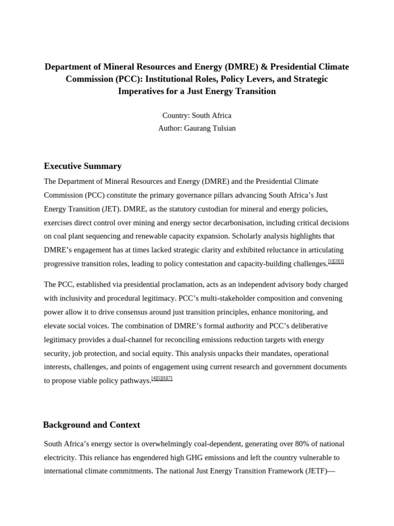 DMRE and PCC: South Africa's Energy Transition | PDF | Policy | Climate ...