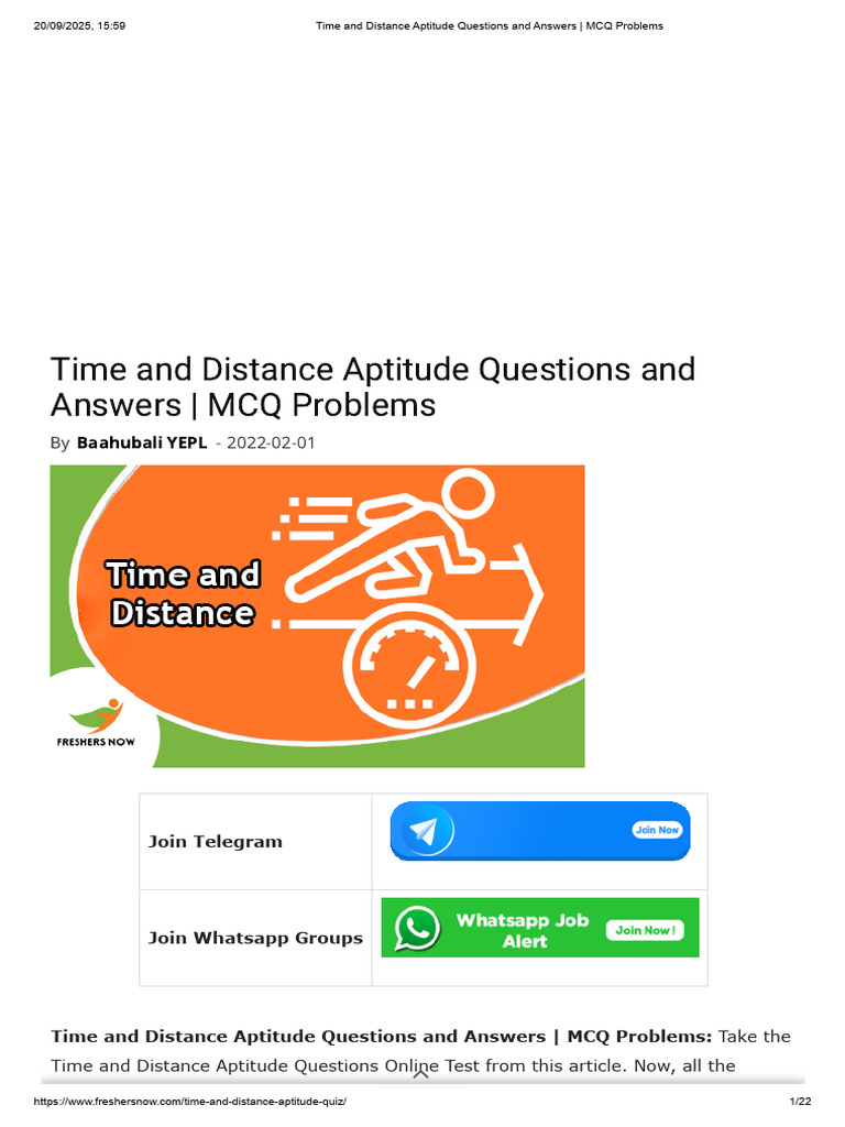 Time and Distance Aptitude MCQs Guide | PDF | Multiple Choice | Speed