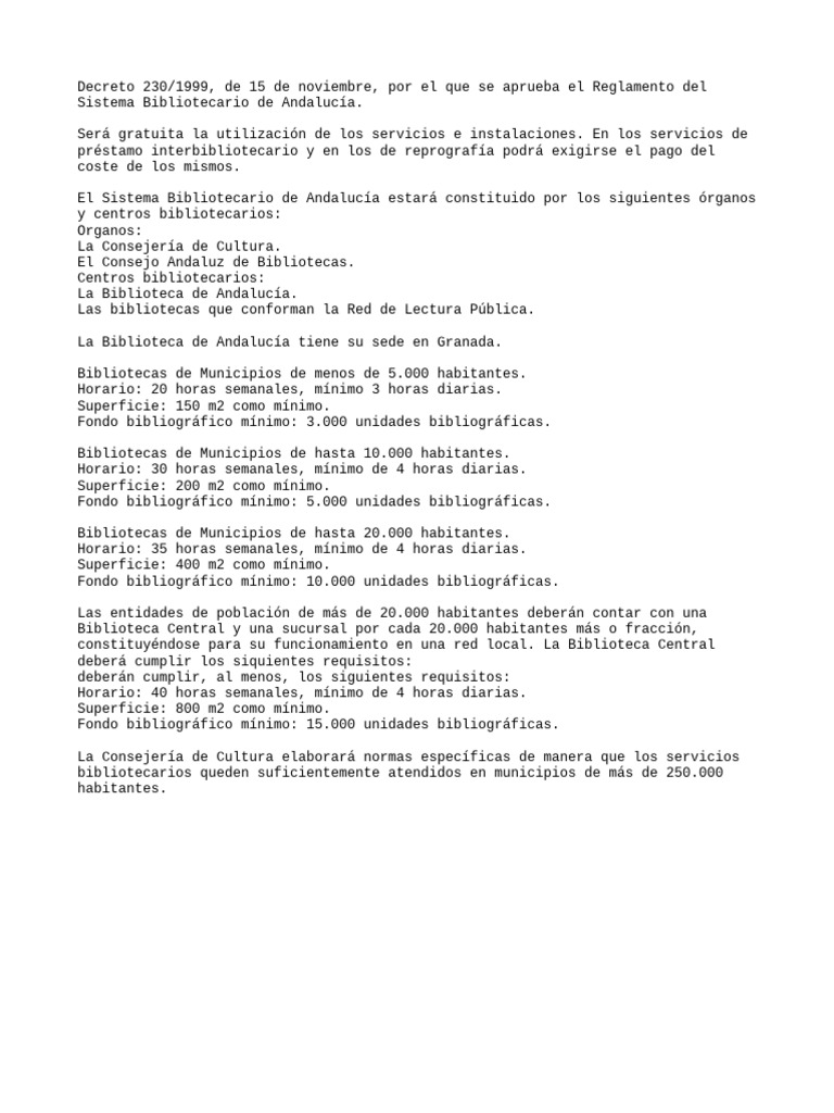 Reglamento del Sistema Bibliotecario de Andalucía | PDF