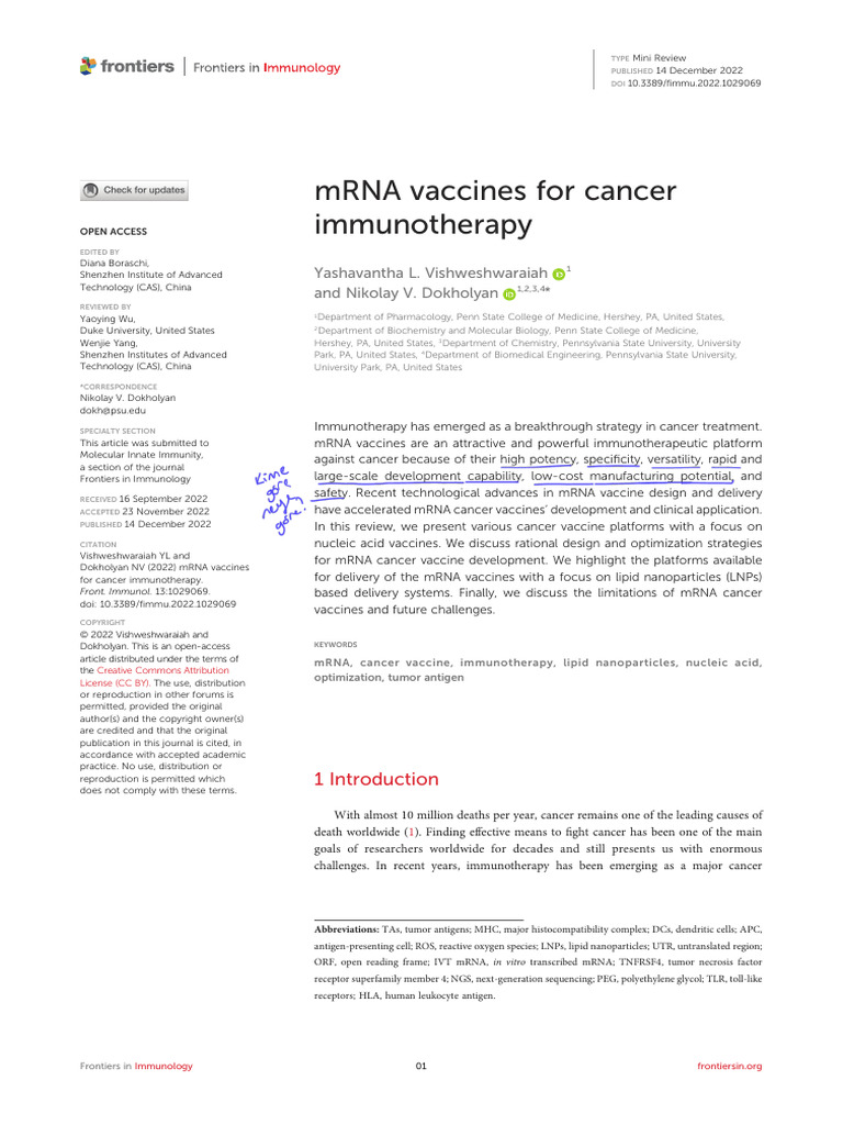 mRNA Cancer Vaccines: Immunotherapy Insights | PDF | Messenger Rna ...