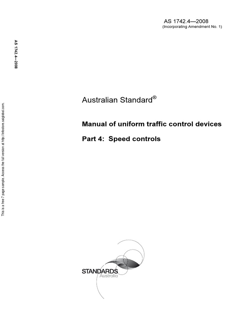 As 1742.4-2008 Manual of Uniform Traffic Control Devices Speed Controls ...