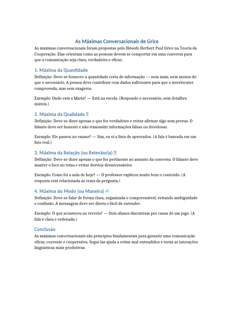 Máximas Conversacionais de Grice | PDF