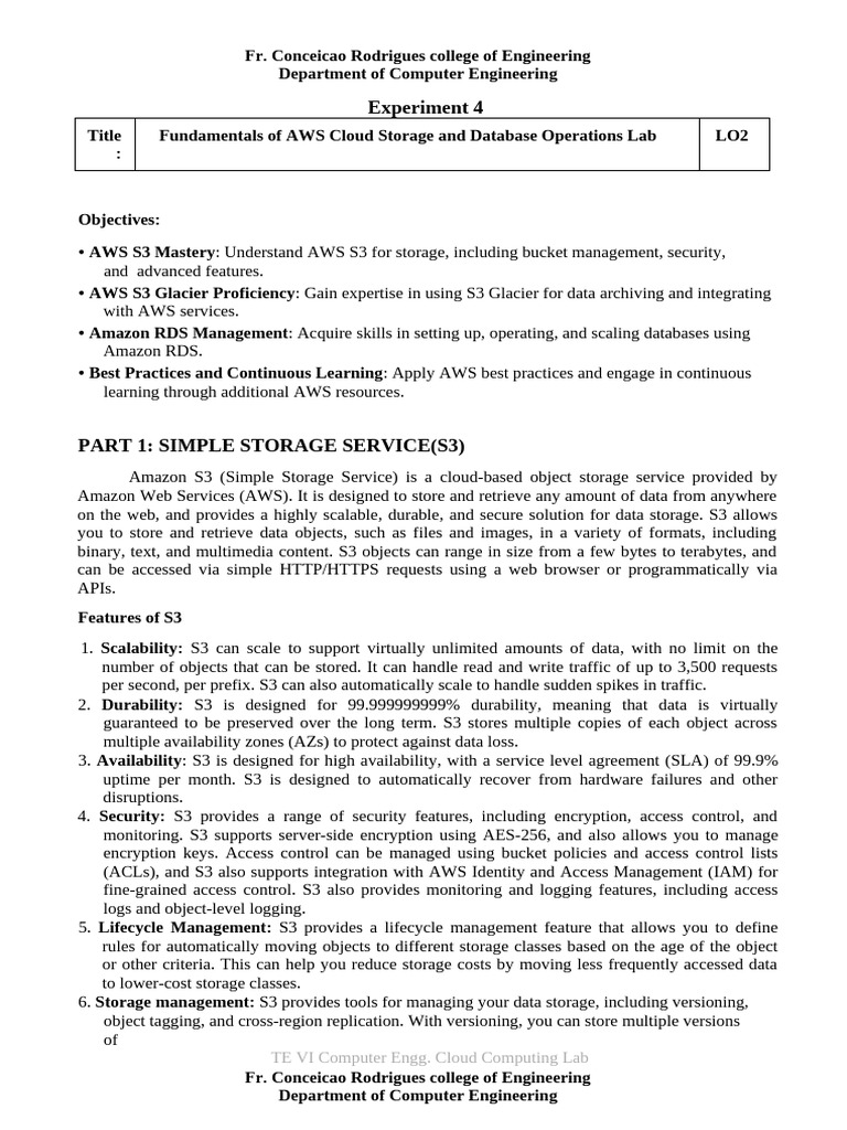 AWS Cloud Storage & Database Lab Guide | PDF | Amazon Web Services ...