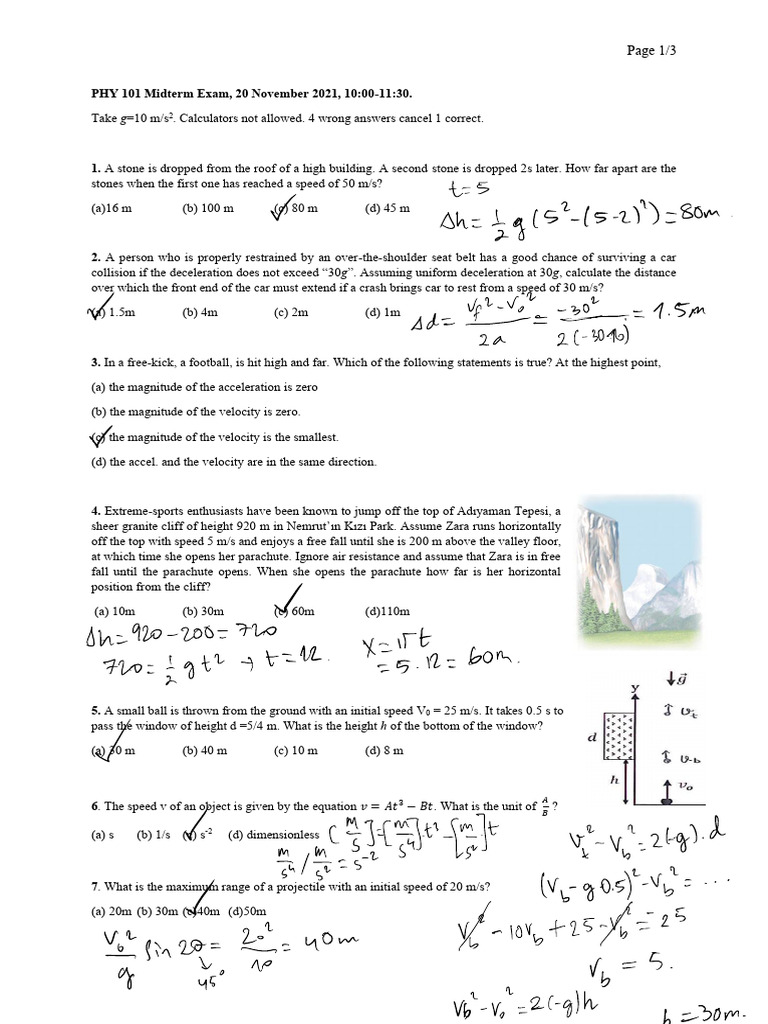 PHY 101 Midterm Exam Questions | PDF | Force | Friction