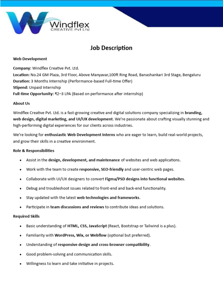 Web Development Job Description | PDF